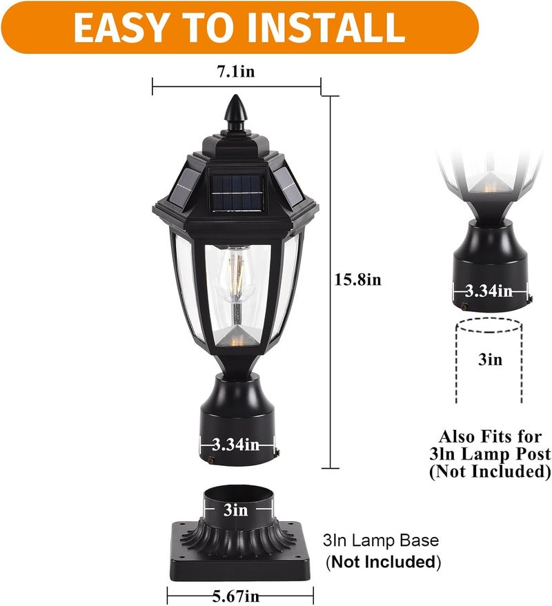 TEBLAMPUE Solar Post Lights 2 Pack, Motion Sensor Post Lantern Without Pier Mount Base, Waterproof Solar Powered Pole Light Fixture for Patio Yard Garden - Image 5